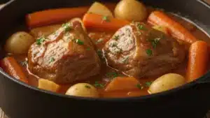 Navarin d'agneau traditionnel mijoté en cocotte avec légumes
